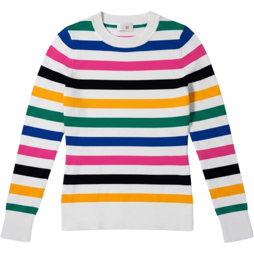 JoosTricot Women Multi Color Stripe Cotton Silk Blend Knit Top White Small